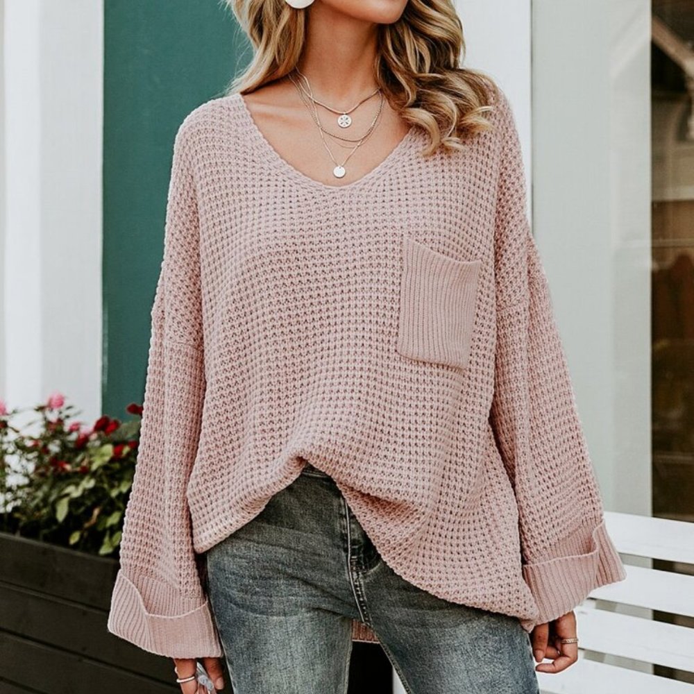 NWT SHEIN Pink Drop Shoulder Pocket Front Sweater